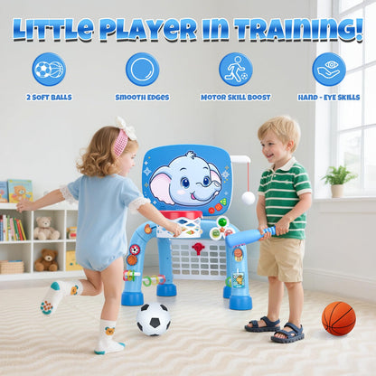 Wee Wonders Toddler Basketball Hoop & Soccer Goal Tball Set, Kids Sport Toys with Light & Sound, Musical Activity Center Toys for 1 2 3 Years Old Boys, Christmas Birthday Gifts for Baby 12-18 Months