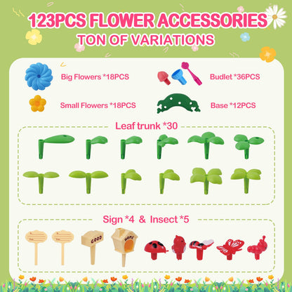 Gaitel Flower Garden Building Toys for 3-7 Year Old Girls - Best Birthday Gifts for Toddler Ages 3-5 5-7, Educational Kit with 120+ Pieces, Stacking Pretend Play Set for Preschool Kids