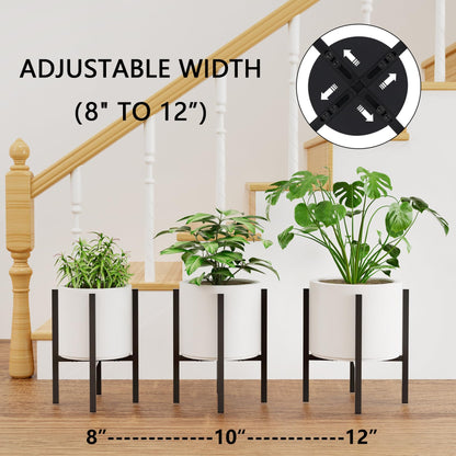 Linpla 2-Pack Adjustable Metal Plant Stand Indoor Outdoor - Fits 8 to 12 Inches Pots - Mid Century Modern Planter Stand Black Flower Pot Holder Home Decor for Gardening Gifts