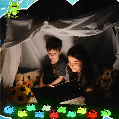 Halloscume 24 Pack Glow in The Dark Rubber Frog Toys for Kids, Floating Squeaky Bath Toys Bulk, Cute Mini Rubber Frogs with Sunglasses, Luminous Party Favors, Birthday Goodie Bag Stuffers for Toddlers