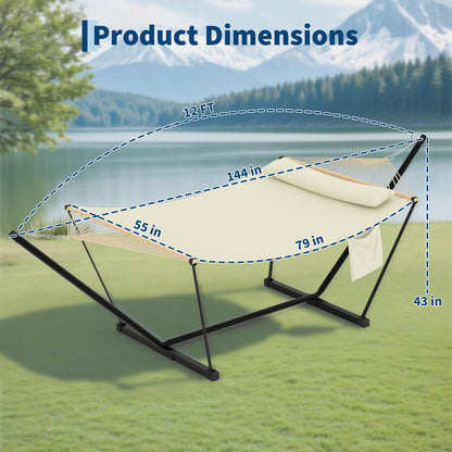 Garvee Double Hammock with Stand for Outdoor, Heavy Duty Portable 2 Person Hammock with Adjustable Steel Stand for Patio, Garden, Beach, Backyard