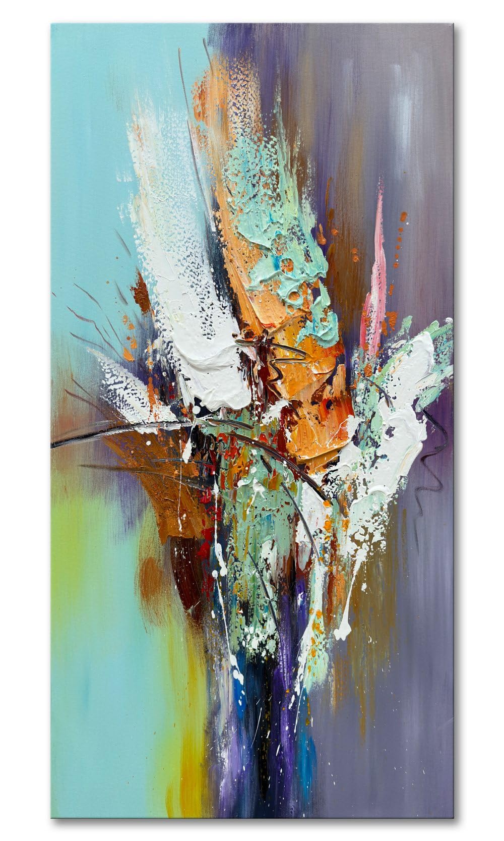 zoinart Hand Painted Textured 3D Wall Art 24x48 Inches Colorful Oil Paintings Abstract Large Canvas Wall Art for Home Decorations