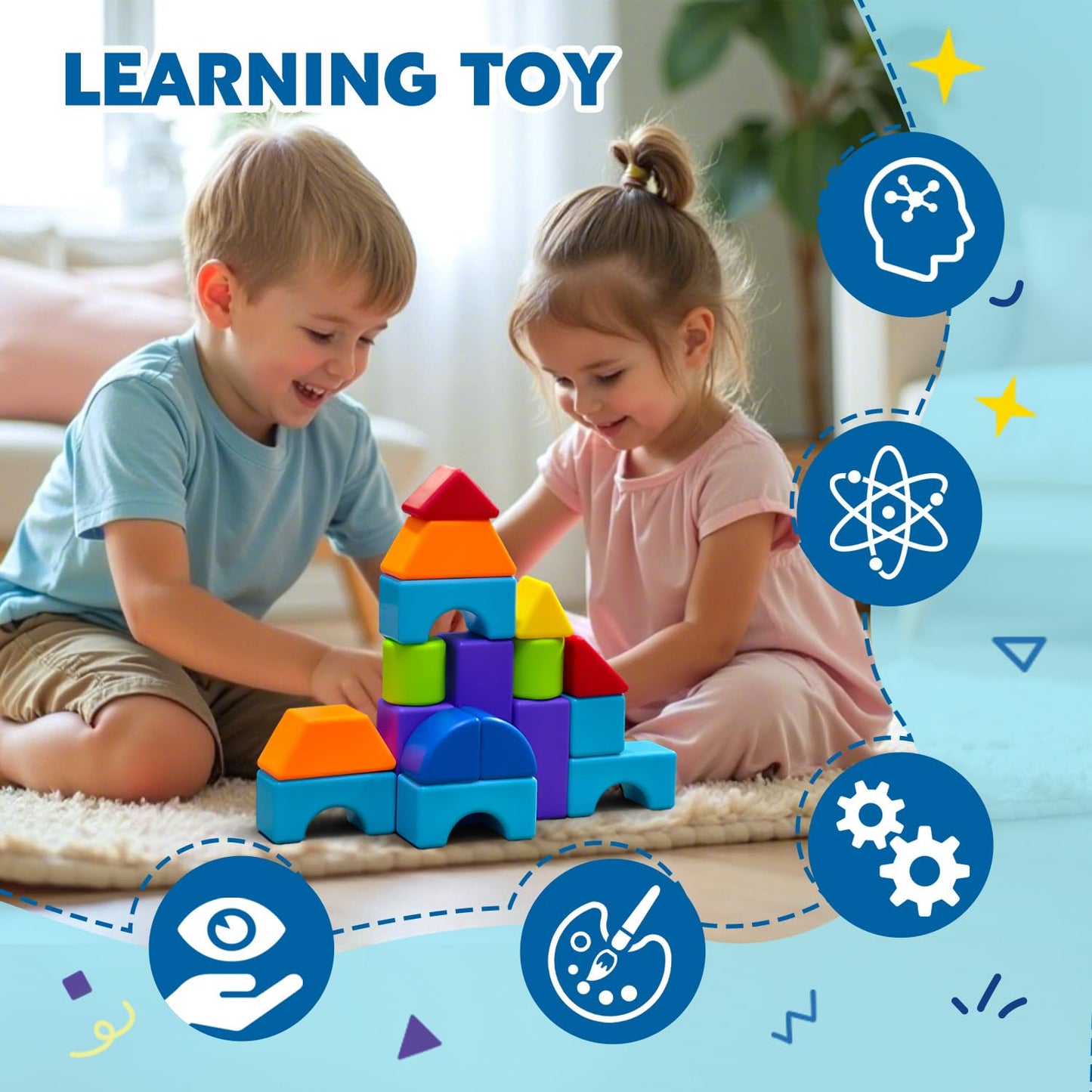Pairez Toys Magnetic Blocks, Large 1.65 inch Magnetic Cubes for Kids, 3D Multi-Shape Building Blocks, Preschool Educational Building Kit, Montessori Sensory Toys for Toddlers 3-5 (19pcs)