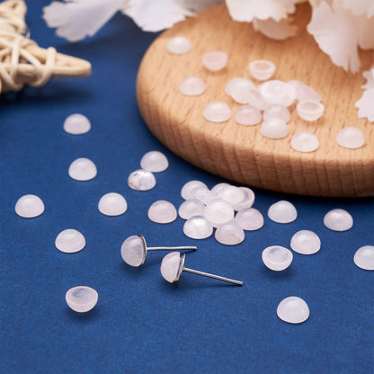 Fashewelry 50Pcs Natural Rose Quartz Cabochon Stone Half Round Beads 6mm Tiny Flat Back Gemstone Chakra Healing Crystal Cover Cabs for Jewelry Making