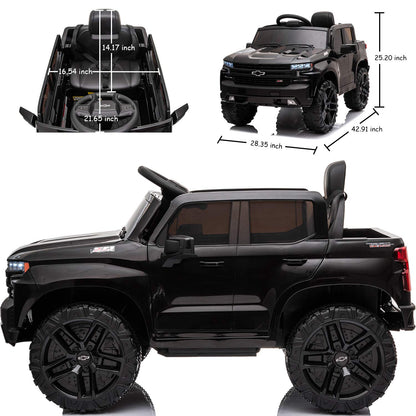 YKUNIR Kids Ride on Electric Vehicles Truck Car 12V Battery 4 Power Wheel Toy Cars for Age 1-3-5-8 Baby Toddler to Drive with Remote Control Chevrolet Silverado Pickup Kid Car for Boys Girls (Black)