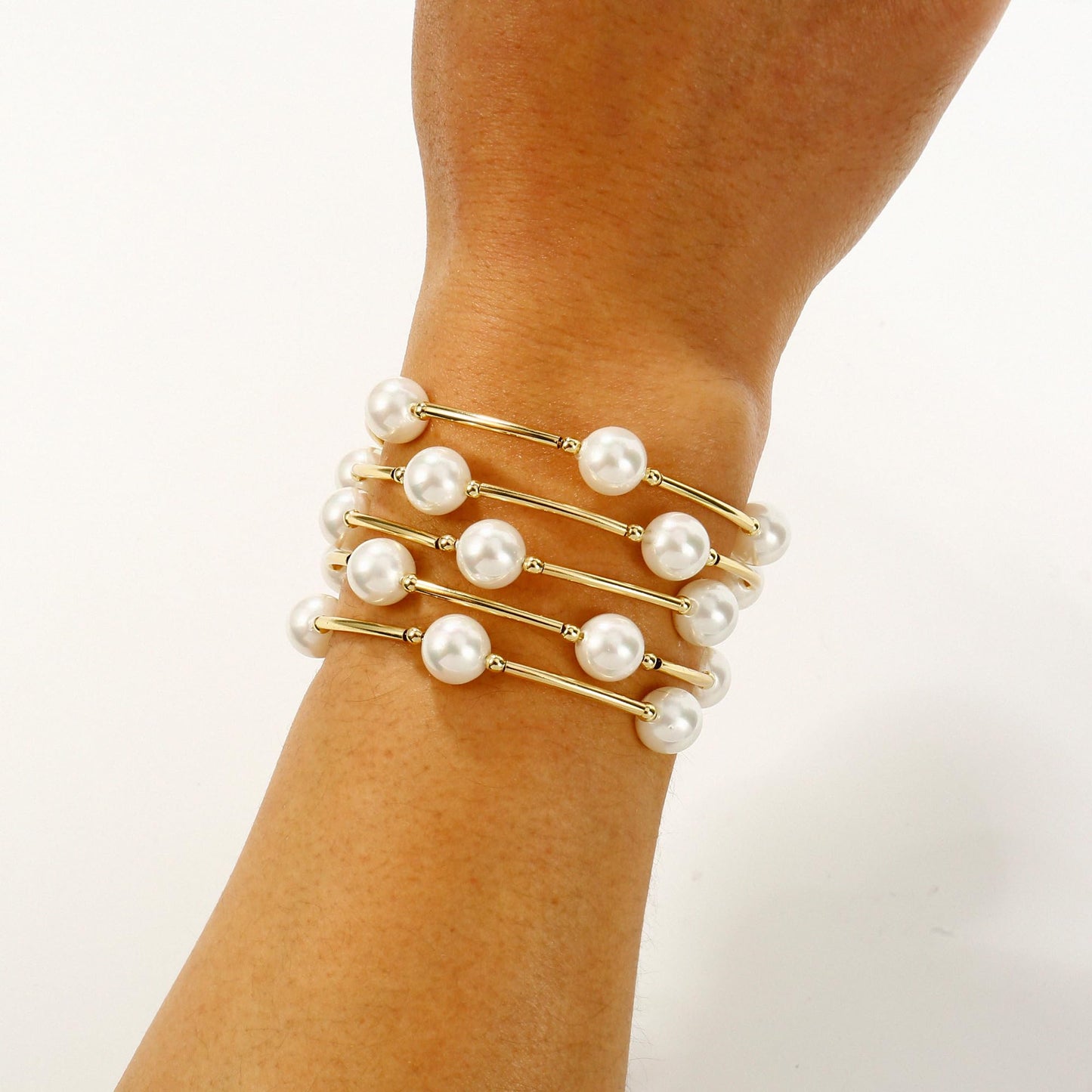 Elegance 11 designs Blessing Bracelet 10mm Crystal White Pearl Bracelet Dainty Gold Plated Tube For Women Simple Bridal Gifts For Friends And Loved