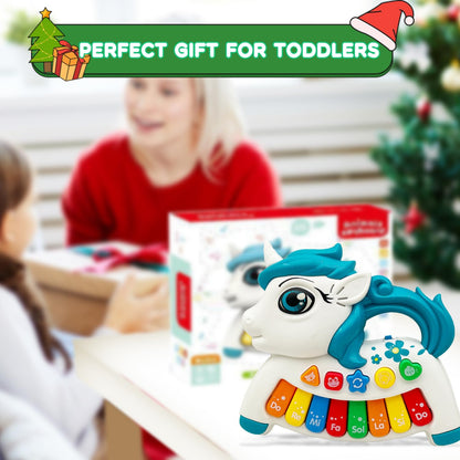 Baby Music Toys for Toddlers, Light Up Music Baby Toys for 18+ Months Early Learning Educational Piano Keyboard Infant Toys Baby Boy Girl Gifts (Unicorn-Blue)