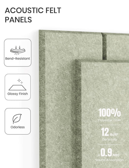 Fluxynara Felt Bulletin Board Tiles Large 48" x 36" Cork Board Alternative-12 Pack with 70 Adhesive Tabs, Thick Slat Wall Panels for Office Decor, Push Pin Board Wall Organizer Alternative-Sage Green
