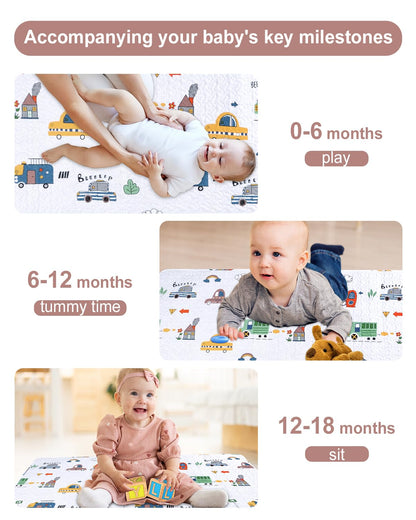 MIIMER Washable Baby Play Mat for Babies 63x43” Portable, Foldable Toddler Playpen Non-Slip Baby Tummy Time Mat, Soft Floor Play for Infants Extra Large Crawling Mats Car