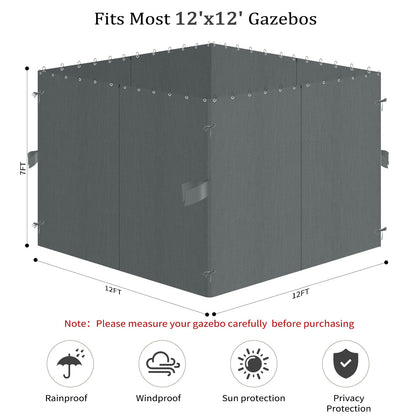 Bstge 12'x12' Gazebo Curtains Outdoor Waterproof, 4-Panels Sidewalls with Zipper, Universal Replacement for Patio Privacy Screen(Only Curtains)