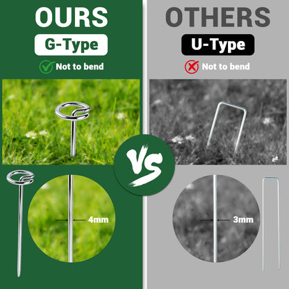 120Pcs Landscape Fabric Pins, Weed Barrier Stakes with 60Pcs Gaskets, 1Pcs Pick Hook, 6 Inch Landscape Stakes for Plant Cover, Tent, Weed Barrier Fabric, Turf and Outdoor Decoration