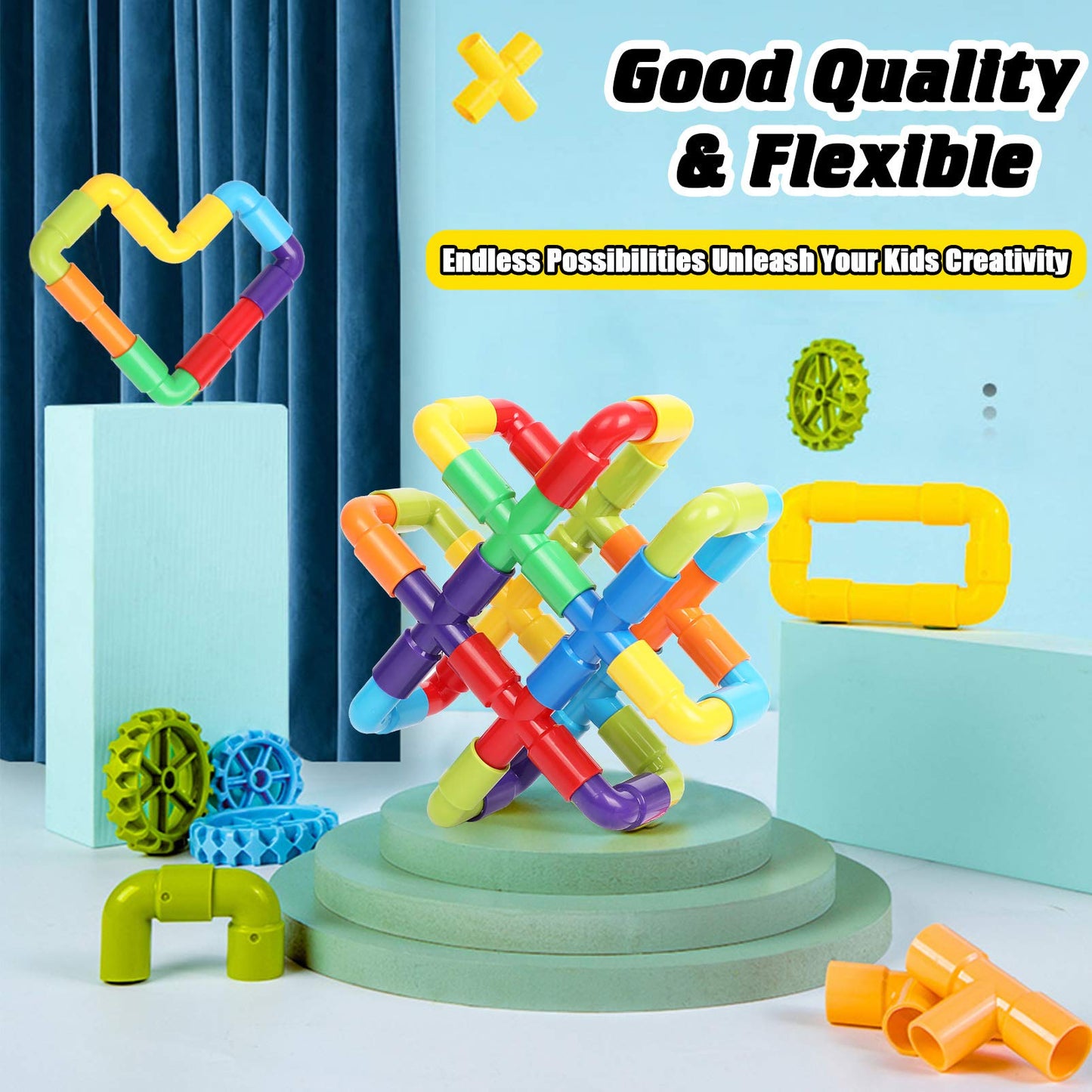 250PCS Pipe Tube Learning Toy for Toddlers, Educational STEM Bins for Classroom Preschool Building Toys, Montessori Interactive Autistic Sensory Toy, Xmas Birthday Gifts for All Ages Kids