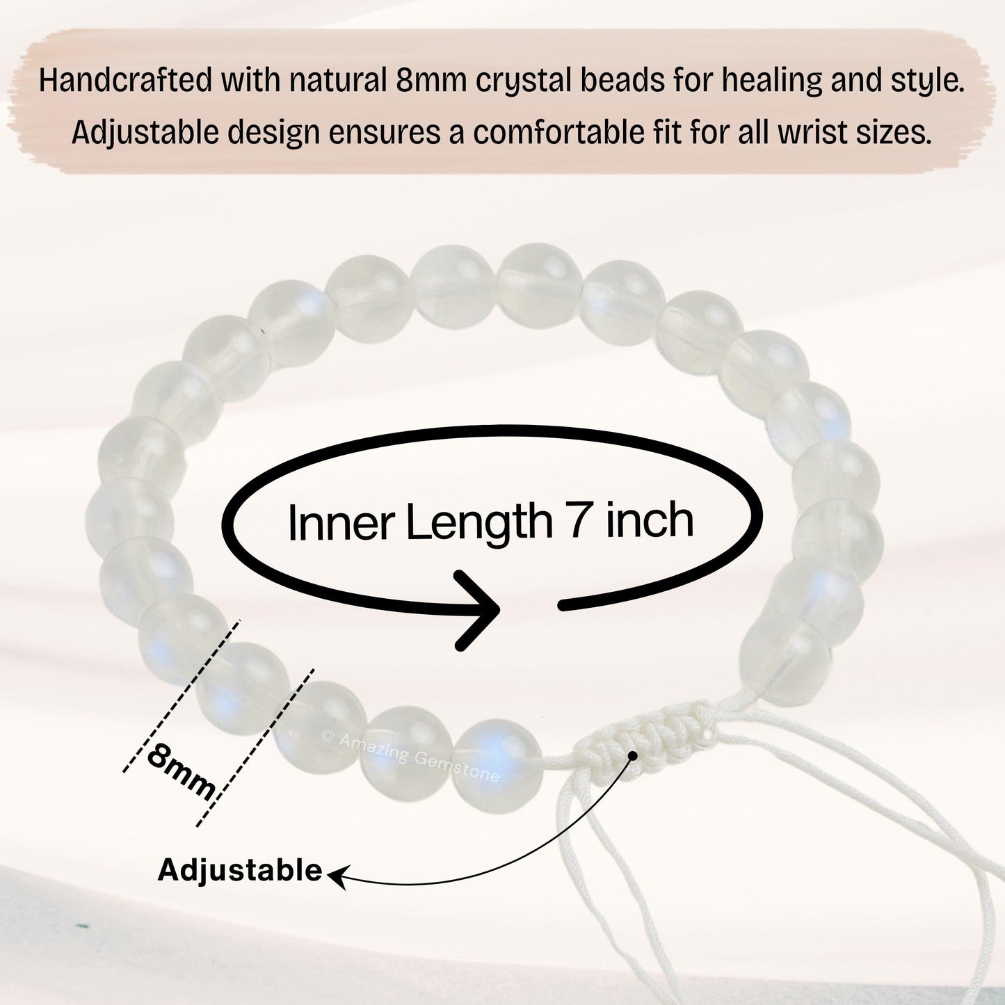 Amazing Gemstone Premium Rainbow Moonstone Bracelet for Women Men's Gifts - Protection Healing Crystal Bracelet - 8mm Gemstone Beaded Adjustable Bracelet Pulseras Para Hombres Mujer Stocking Stuffers