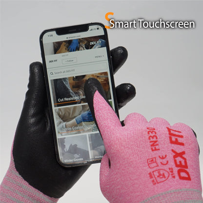 DEX FIT Nitrile Work Gloves FN330, 3 Pairs, 3D-Comfort Stretchy Fit, Firm Grip, Thin & Lightweight, Touch-Screen Compatible, Durable, Breathable & Cool, Machine Washable; Pink XL (10)