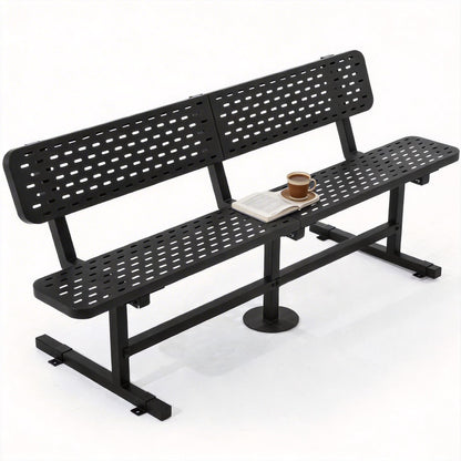 DWVO Heavy Duty Park Bench for Outside 6ft Metal with Backrest Weatherproof Coated Steel Commercial Grade Furniture Set Industrial Mesh Design for Garden Patio Public Areas