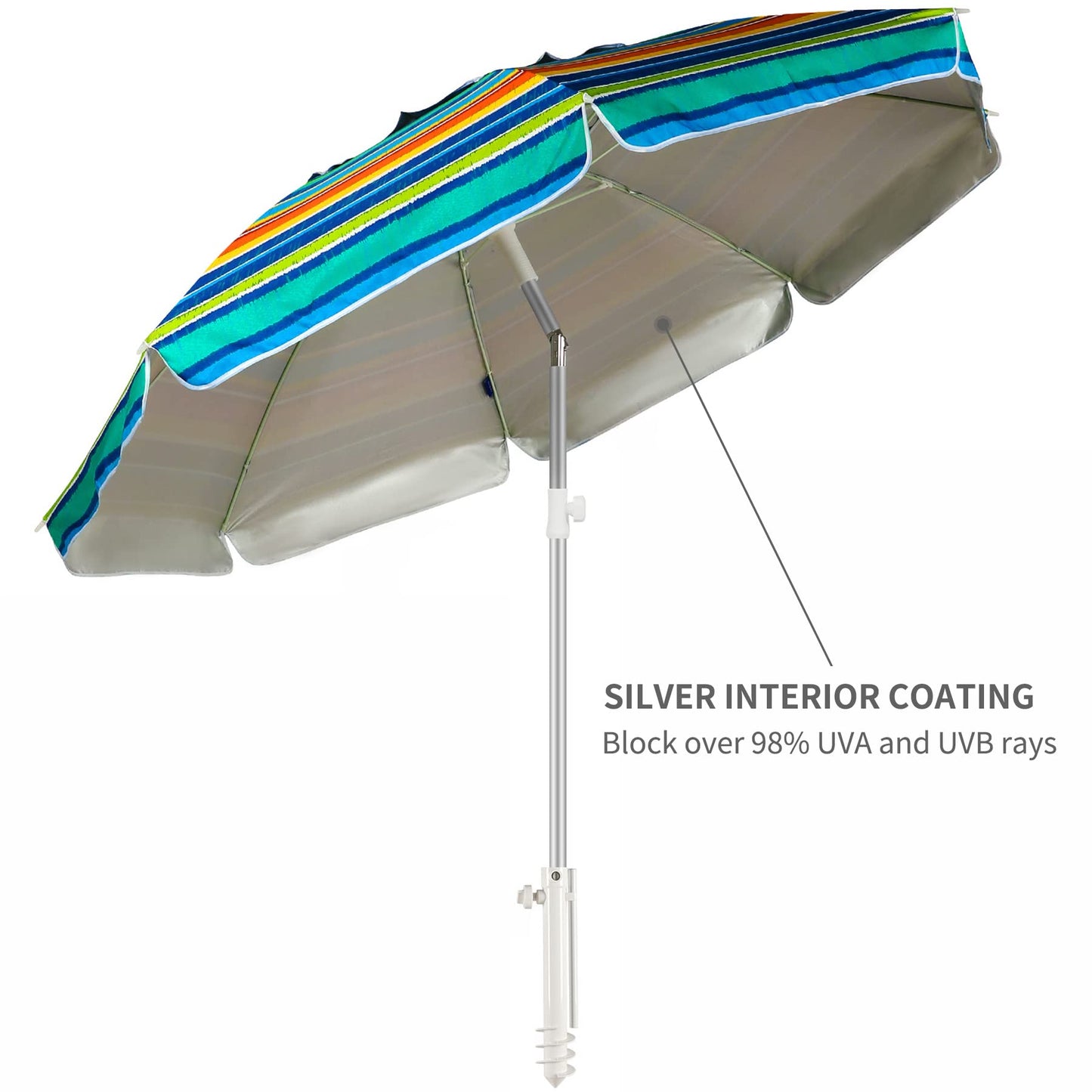 AMMSUN Beach Umbrellas for Sand Heavy Duty Wind Portable, 6.5ft Outdoor Umbrella with Sand Anchor and UV Protection, Parasols Includes Carry Bag for Beach, Patio, and Garden, Yellow Stripes