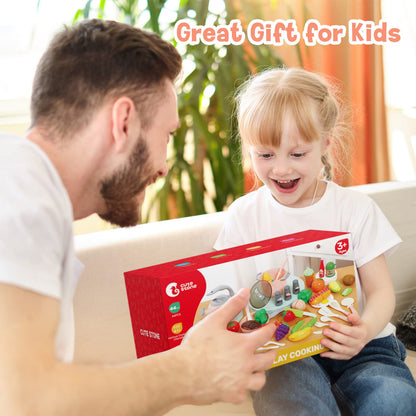 CUTE STONE Toy Kitchen Accessories Set, Play Food Sets for Kids Kitchen, Kids Cooking Sets with Play Pots and Pans, Utensils Cookware Toys, Toddler Kitchen Playset, Play Kitchen Toy for Girls Boys