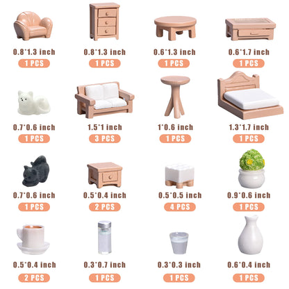23 Pieces Dollhouse Mini Furniture Decoration Set DIY Accessories Including Dining Room Sitting Living Bedroom Toys for Baby Children Girls