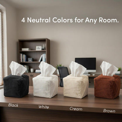 TOGI Corduroy Tissue Box Cover - Soft & Puffy Cube Design Adds a Warm, Cozy Touch - Soft Tissue Box Cover Square Fits Standard Square Boxes from Everyday Brands - Cozy Home & Office Decor (Cream)