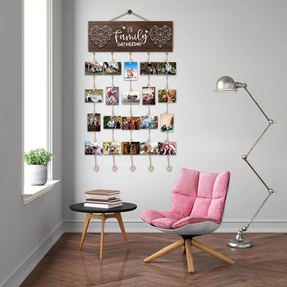 Picture Frames Collage Wall Decor, Rustic Wooden Hanging Photo Display with Clips - Holds 20 4x6 Pictures - Photo Holder for Home Decor, Gift Ideas, Family Memories, Christmas Card Holder