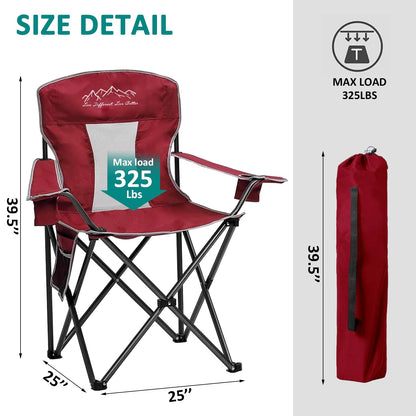 SAILARY Outdoor Folding Camping Chair with Cup Holder, Storage Bag, Large Anti-Sink Feet, 400lbs Capacity, Breathable Mesh Portable Chair for Camping, Beach, Fishing, Sports, Red