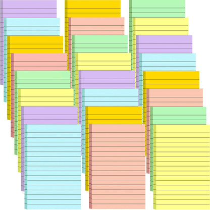 24 Pack Lined Sticky Notes 4X6 in Self Sticky Note Pads Colorful Post Stickies for Office, Home, School, Meeting, 50 Sheets/pad, (Light Color)