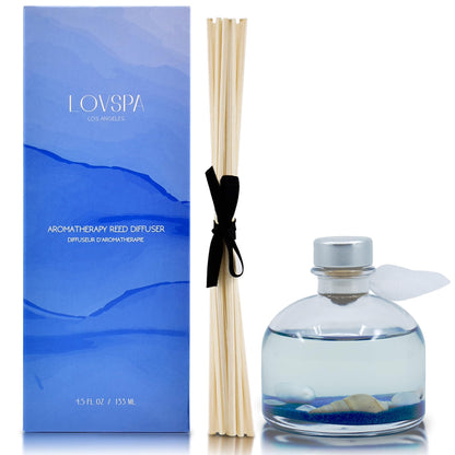 LOVSPA Reed Diffuser Set, Escape Beach Getaway Scented Oil Diffuser with Sticks, Home Fragrance Accessories for Bathroom Shelf Decor, Aroma Diffusers for Home or Office Desk, USA Made
