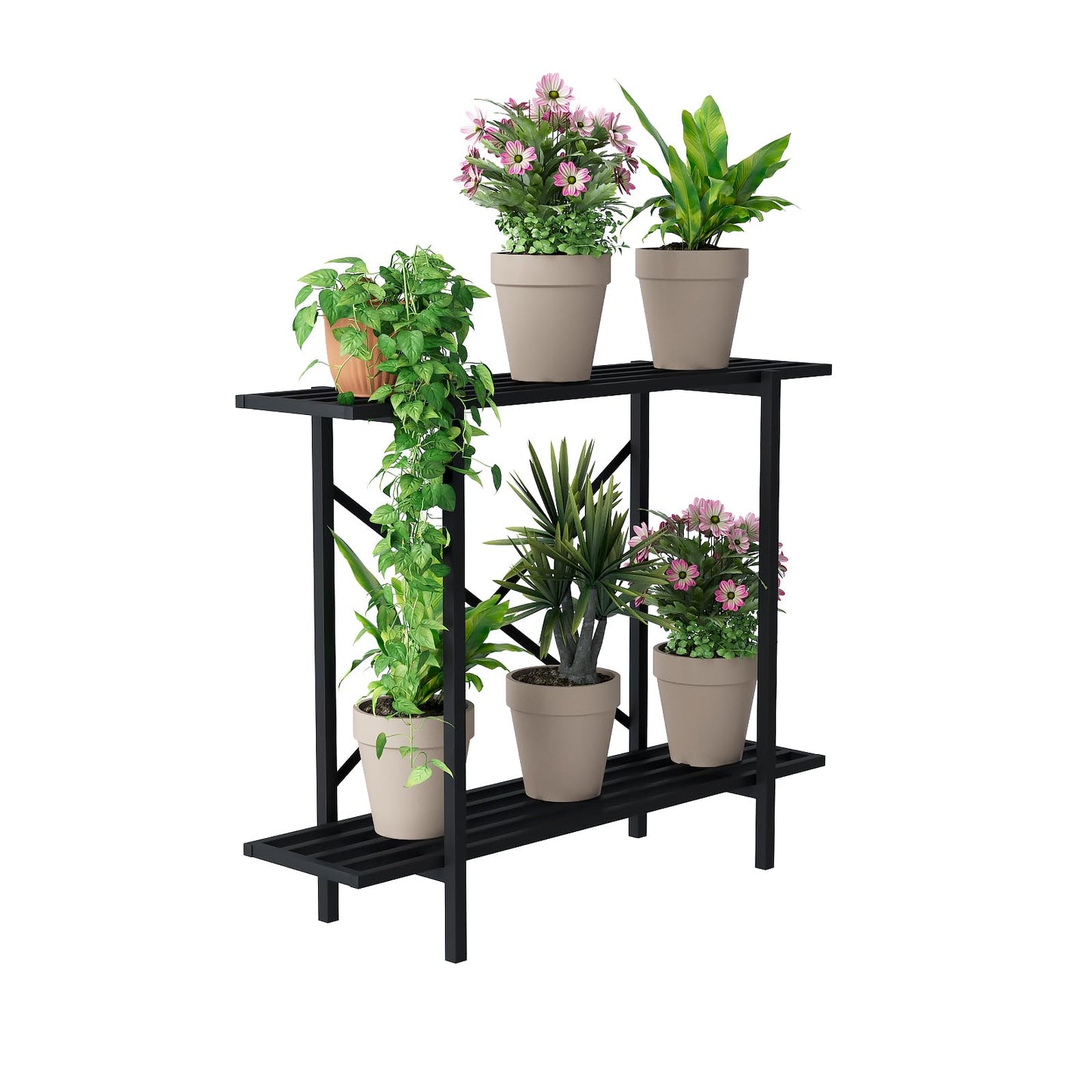 Zhongma 2 Tier Window Height Metal Sturdy Heavy Plant Stand, Narrow Plant Stand Indoor and Outdoor, L35.43 x W10.3 x H27.5 inch, 440 LBS Capacity & Heavy Duty Construction