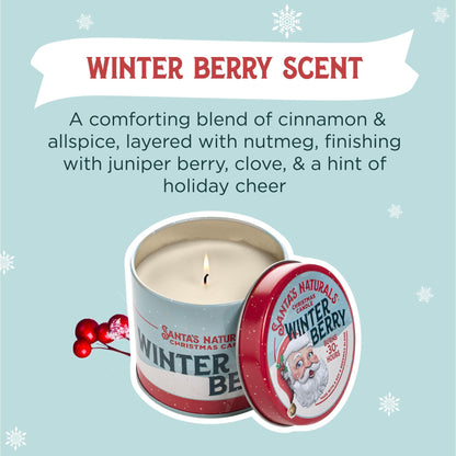 Santa's Naturals Winter Berry Christmas Candles for Holidays & Gifts, Cinnamon & Spice Scent, Soy & Beeswax Blend, 30+Hour Burn, 9 oz, 2-Pack