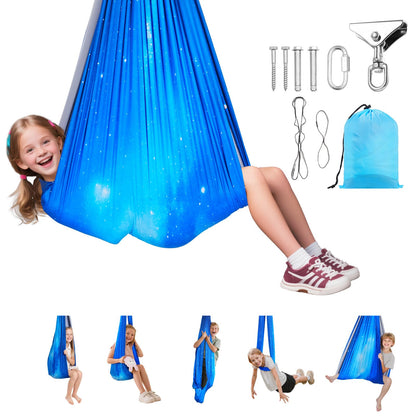 VEVOR Sensory Swing, Double-Layer Fabric Sensorys Hammock, Indoor & Outdoor Sensory Swing with 360° Swivel Hanger, O-Sling, Holds up to 300lbs, Adjustable Aerial Yoga, Hanging Swings for Kids
