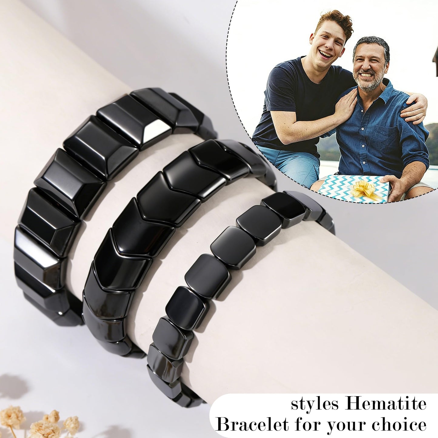 DONYUDE Fathers Day Dad Bracelet Gifts from Daughter Son Hematite Bracelet Men Black Square Crystal Bracelets Dad Birthday Inspirational Gifts for Father Papa Daddy