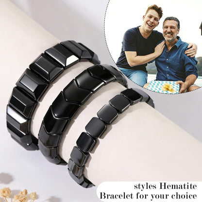 DONYUDE Fathers Day Dad Bracelet Gifts from Daughter Son Hematite Bracelet Men Black Square Crystal Bracelets Dad Birthday Inspirational Gifts for Father Papa Daddy