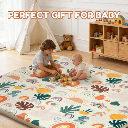 RONGFA Baby Play Mat for Floor, 50'' x 50'' Thicken Foam Padded Mat for Tummy Time, Playpen Playmat for Toddlers Infant Kids, Water-Repellent Coral Velvet, Non-Slip Bottom Safe for Crawling (Boho)