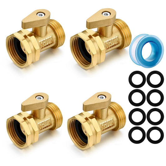 YELUN Garden hose shut off Valve- 3/4”Heavy Duty Brass Shut Off ball Valve Garden Hose Connector 4 Set