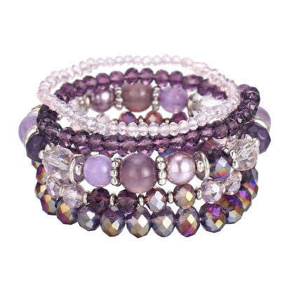 Noessla Beaded Boho Stretch Bracelet Colorful Stackable Crystal Beads Bracelets Trendy Costume Jewelry Mothers Day Gifts for Women(21-Purple)