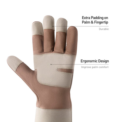 HANDLANDY Long Gardening Gloves for Men & Women, Thorn Proof Rose Pruning Gloves Leather Gauntlets Garden Glove Yard Work Glove (Warm Brown, Large)