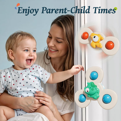 CalfQueen Baby Dinosaur Suction Cup Spinner Travel Toys for Kids Ages 1-3, Fidget Spinner Toys for 1 Year Old Boy Girl 12 Months, Sensory Bath Toy for Toddlers Infants Birthday Gifts