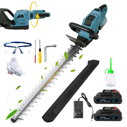 22'' Hedge Trimmer Cordless, Electric Handheld Bush Clipper with 180° Rotatable Handle, LCD Display, Brushless Motor, Battery Powered Bush Trimmer for Yard, Garden, 2 * 2.0 Batteries & Charger, Blue