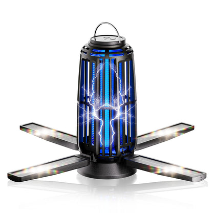 Solar Bug Zapper Indoor & Outdoor, Energy-Saving Mosquito Killer with USB-C Rechargeable & 4-Sided Solar Panels, Waterproof Portable Fly Zapper with LED Light for Patio, Garden, Camping, Backyard