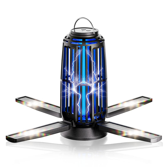 Solar Bug Zapper Indoor & Outdoor, Energy-Saving Mosquito Killer with USB-C Rechargeable & 4-Sided Solar Panels, Waterproof Portable Fly Zapper with LED Light for Patio, Garden, Camping, Backyard