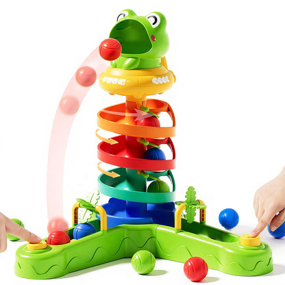 KNMDU Frog Ball Drop Toy for Kids, 5 Layer Roll Swirling Ball Tower with 12 Balls, Spin and Learn Shoot Balls Drop Montessori Toy, Gifts for Toddler Boys Girls 2 3 4 5 6 7 8+ Years Old (2 Player)