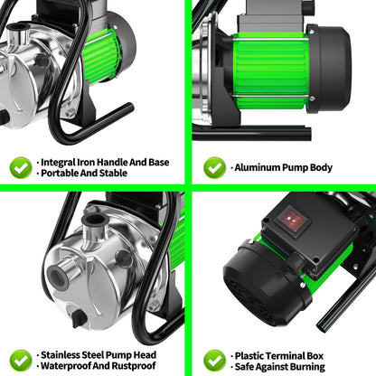 SHANGDA Water Transfer Pump Electric Shallow Well Pump 1.2HP 1200GPH for Lawn Garden Irrigation, Green