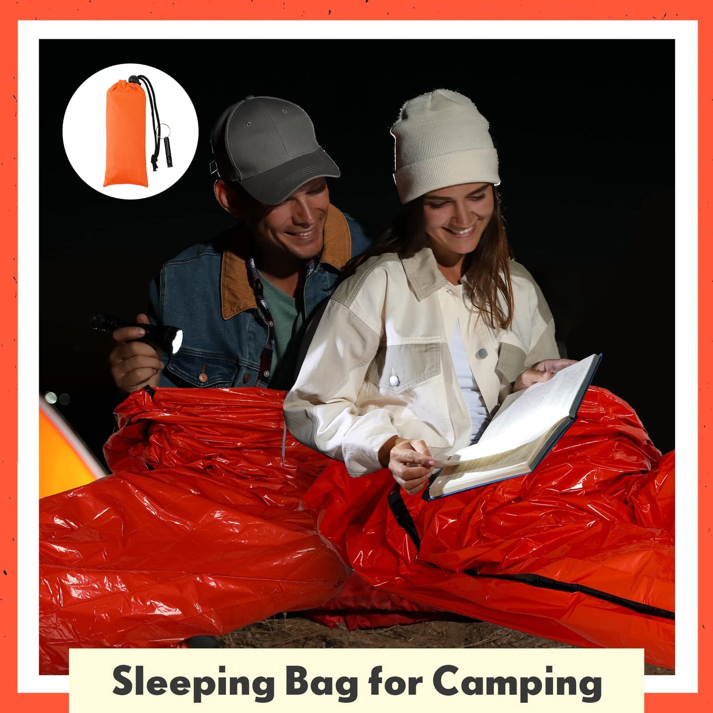 Qunclay 12 Set Emergency Sleeping Bag Survival Bivvy Sack Blanket with Whistles Lightweight Portable Thermal Survival Bag Thick Tent with Hood Extension Nylon Stuff Sack (Orange,82.7 x 35.4 in)