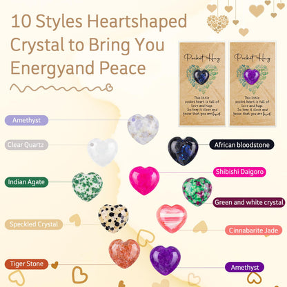 Nosiny 30 Sets Heart Stones Bulk Mother's Day Gift for Women Pocket Hug Token 0.8'' Natural Heart Crystals and Healing Stones with Card Employee Coworker Volunteer Nurse Graduation Meditation Gift