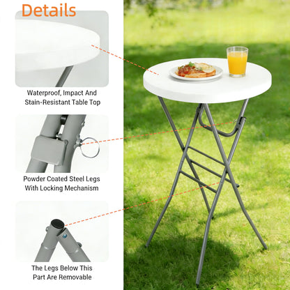 Lakhow Cocktail Table 28in Folding Round High Top Indoor Outdoor with Removable Legs, Tall Bistro Foldable Bar Height Table for Parties, Patio, Backyard, Dining Room, Events, Black- 1PCS