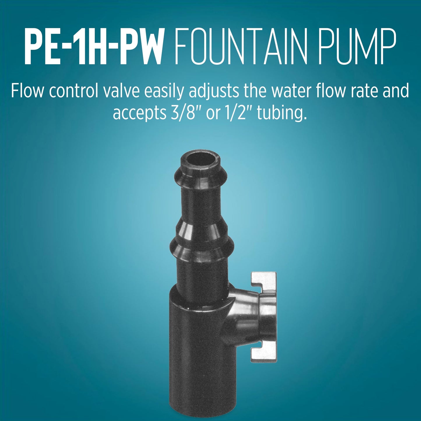 Little Giant PE-1H-PW 115 Volt, 1/125 HP, 186 GPH Epoxy Encapsulated Small Submersible Pump for Fountains and Shallow Water Applications, Hooded Volute and Flow Control Valve, 6-Ft Cord, Black, 566604