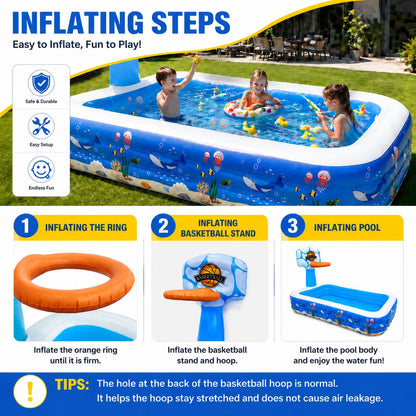 Inflatable Swimming Pool,120" x 72" x 24" Kiddie Pools, Family Lounge Pools Thickened Above Ground Family Pool for Summer Water Party, Backyard, Garden Lawn