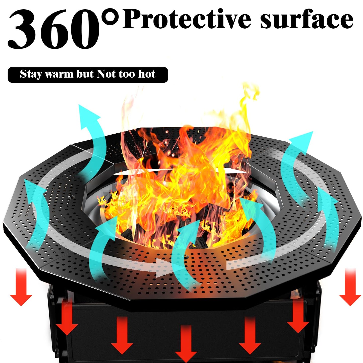 Lezbanz Fire Pit Surround Tabletop for Solo Stove Bonfire Ranger 2.0, Thick Powder-Coated Steel Surround Tabletop, Outdoor FirePit Table, UV-Resistant Outdoor Fabric & Adjustable Height