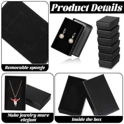 Douaowoc 32 Pcs Cardboard Jewelry Gift Boxes Jewelry Boxes Packaging Small Earring Gift Box with Lids for Necklace Ring (Black, 3.2 x 2 x 1 Inch)