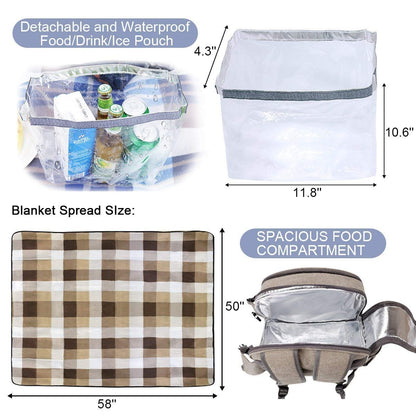 Sunflora Picnic Backpack for 4 Person Set Pack with Insulated Waterproof Pouch for Family Outdoor Camping (Brush Beige)